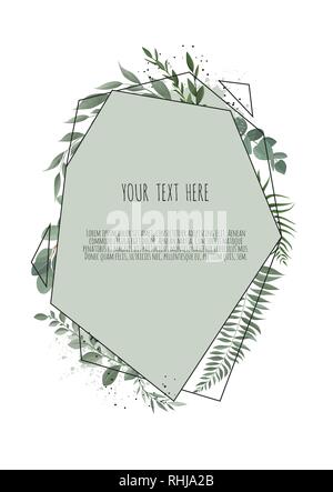 Eucalyptus silver dollar green branches leaves foliage, border, frame. Stock Vector