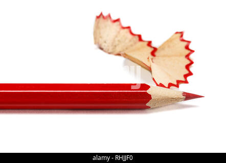 Red sharpened pencil close-up on a white background Stock Photo