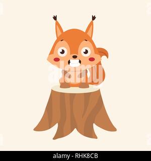 Cute squirrel cartoon on pastel background. Stock Vector