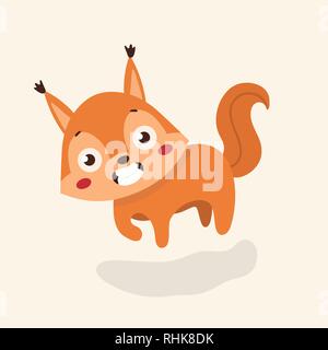 Cute squirrel cartoon on pastel background. Stock Vector