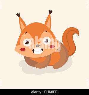 Cute squirrel cartoon on pastel background. Stock Vector