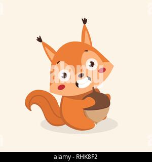 Cute squirrel cartoon on pastel background. Stock Vector