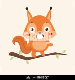 Cute squirrel cartoon on pastel background. Stock Vector