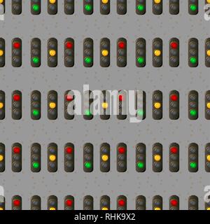 Traffic light seamless pattern. Electricity semaphore regulate transportation on crossroads urban road. 10 eps Stock Vector