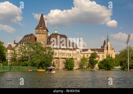 BUDAPEST, HUNGARY - AUGUST 7, 2018: Lake Near Vajdahunyad Castle. Budapest Vajdahunyad Castle - one of several landmark buildings from Budapest Stock Photo