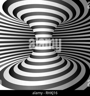 Optical illusion - Wormhole. Abstract 3d striped illusion.  Abstract Wormhole Tunnel. Design of optical illusion background. vector illustration Stock Vector