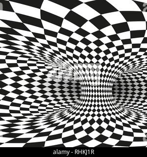 Geometric Square Black and White Optical Illusion. Abstract Wormhole Tunnel Distort. Vector Illustration Stock Vector