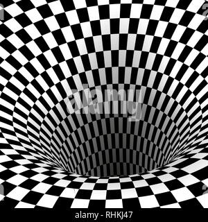 Abstract Wormhole Tunnel. Geometric Square Black and White Optical Illusion. Vector Illustration Stock Vector