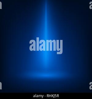 Blue scene illuminated spotlight. Light beam on blue stage. Show spotlight background. Vector illustration Stock Vector