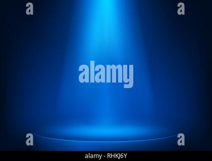 Blue scene illuminated spotlight. Show spotlight background. Light beam on blue stage. Vector illustration Stock Vector