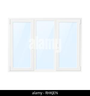 White Plastic Window. Window Front View. Vector Illustration Isolated on White Background Stock Vector