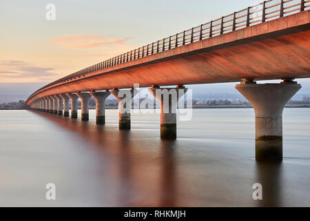 The Clackmannanshire Bridge viewed from the Fife / Clackmannanshire side, Scotland.   Long exposure Stock Photo