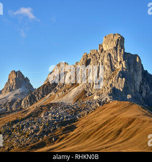 View of Ra Guesla, Nuvolau and Averau from Passo Giau, Dolomites, Belluno, Veneto, Italy Stock Photo