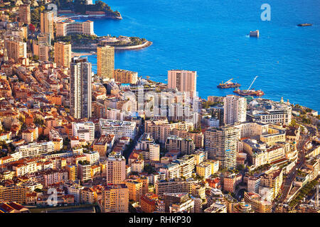 Monaco and Monte Carlo cityscape and harbor aerial view, Principality of Monaco Stock Photo