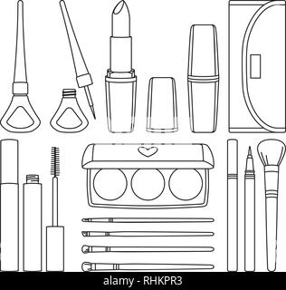 18 line art black and white make up elements Stock Vector