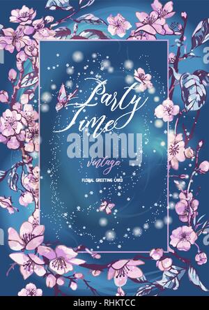 Vector spring natural vertical frame, greeting card, vintage flo Stock Vector