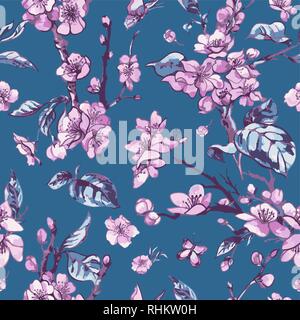 Vector spring seamless pattern, vintage floral bouquet with pink Stock Vector