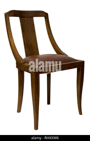 Vintage Chair isolated with a brown leather on white background Stock Photo
