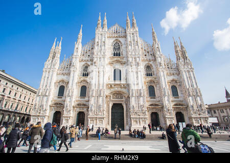 MILAN, ITALY - FEBRUARY 26, 2018: Milan Cathedral Or Duomo Di Milano Is The Cathedral Church. Famous Landmark Stock Photo