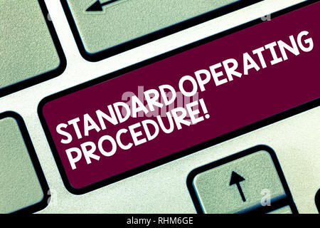 Text sign showing Standard Operating Procedure. Conceptual photo Detailed directions on how to perform a routine Keyboard key Intention to create comp Stock Photo