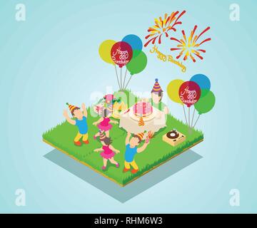 Birthday party concept banner, isometric style Stock Vector
