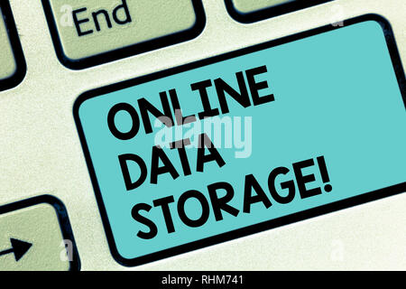 Word writing text Online Data Storage. Business concept for store with third party service accessed via Internet Keyboard key Intention to create comp Stock Photo