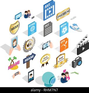 Music player icons set, isometric style Stock Vector