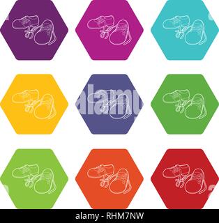 Tied shoes joke icons set 9 vector Stock Vector