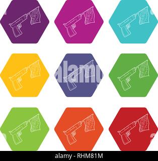 Gun with flag toy icons set 9 vector Stock Vector