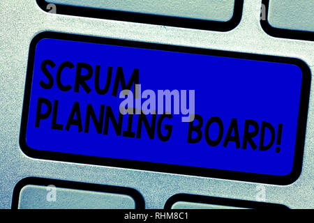 Handwriting text writing Scrum Planning Board. Concept meaning visual display of the progress of the Scrum team Keyboard key Intention to create compu Stock Photo
