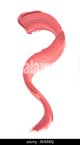 Curved gently pink smear made with matte lipstick isolated on white background. Lipstick texture isolated on white background Stock Photo