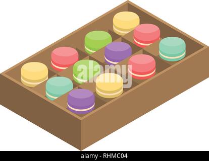 Open macaroon box icon, isometric style Stock Vector