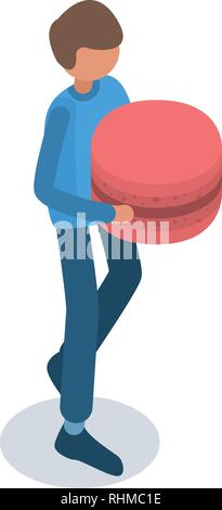 Man take big macaroon icon, isometric style Stock Vector