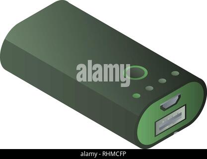 Green power bank icon, isometric style Stock Vector
