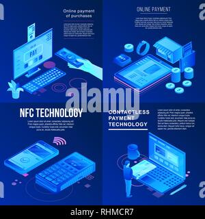 Nfc technology banner set, isometric style Stock Vector