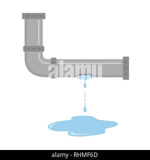 Leaking pipe with flowing water vector illustration Stock Vector