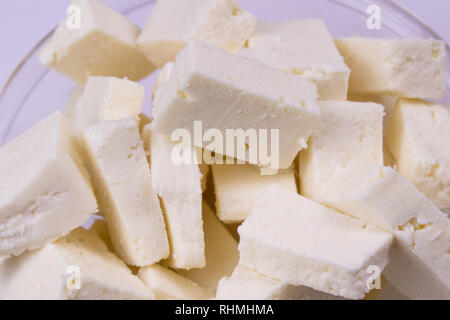 Paneer or Cheese closeup, fresh white homemade indian panner Stock Photo