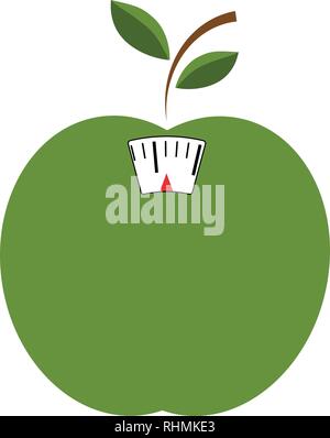 vector illustration icon of a bathroom scale in the form of a green apple, healthy food and diet concept. Stock Vector