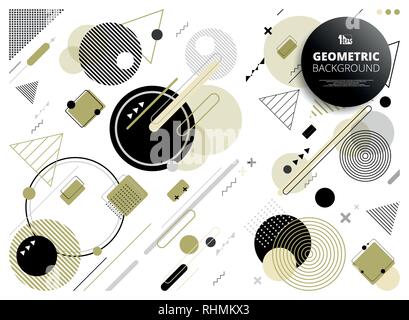 Abstract geometric party of golden black grey colors pattern background. Modern Memphis style of decorating. You can use for ad, poster, brochure and  Stock Vector