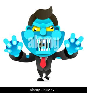 Mad Zombie Runs After The Victim. Happy Halloween. Vector Illustration For Your Design. Stock Vector