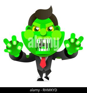 Mad Zombie Runs After The Victim. Happy Halloween. Vector Illustration For Your Design. Stock Vector