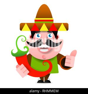 Mexican man in sombrero and poncho showing okey sign, Colorful drawing of Mexican man in traditional clothes. Vector illustration Stock Vector