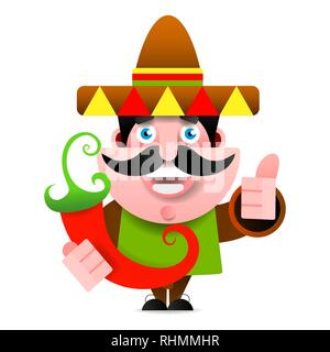 exican man in sombrero showing okay sign, Colorful drawing of Mexican man in traditional clothes. Vector illustration Stock Vector