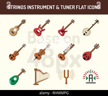 String instrument icon set. Flat icons  base on 48 pixel with pixel perfect. vector illustration Stock Vector