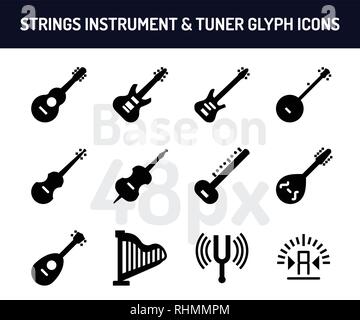 String instrument icon set. Solid icons  base on 48 pixel with pixel perfect. vector illustration Stock Vector