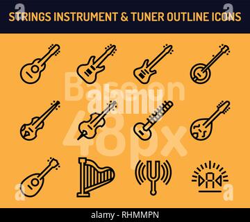 String instrument icon set. Outline icons  base on 48 pixel with pixel perfect. vector illustration Stock Vector