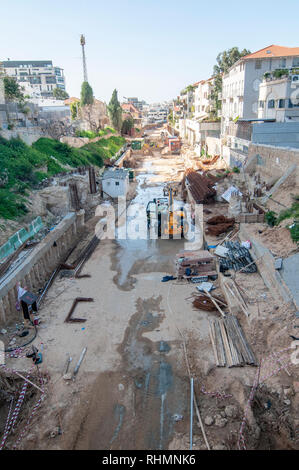 January 24, 2019 Israel, Tel Aviv Work is proceeding for the construction of the Light Rail Red Line in the old Ottoman route to Jaffa Stock Photo