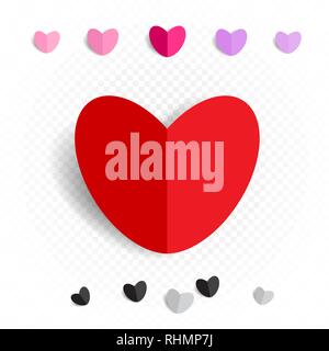 Red bent paper heart isolated on white background. Love vector ...