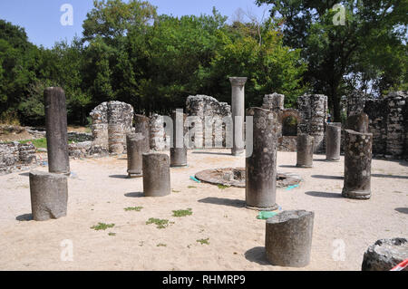 Butrint or Buthrotum archeological site in Albania. Remains of Byzantine Baptistery. UNESCO World Heritage Stock Photo