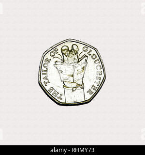 Limited edition British 50p piece coin commemorating Beatrix Potter character The Tailor of Gloucester Stock Photo